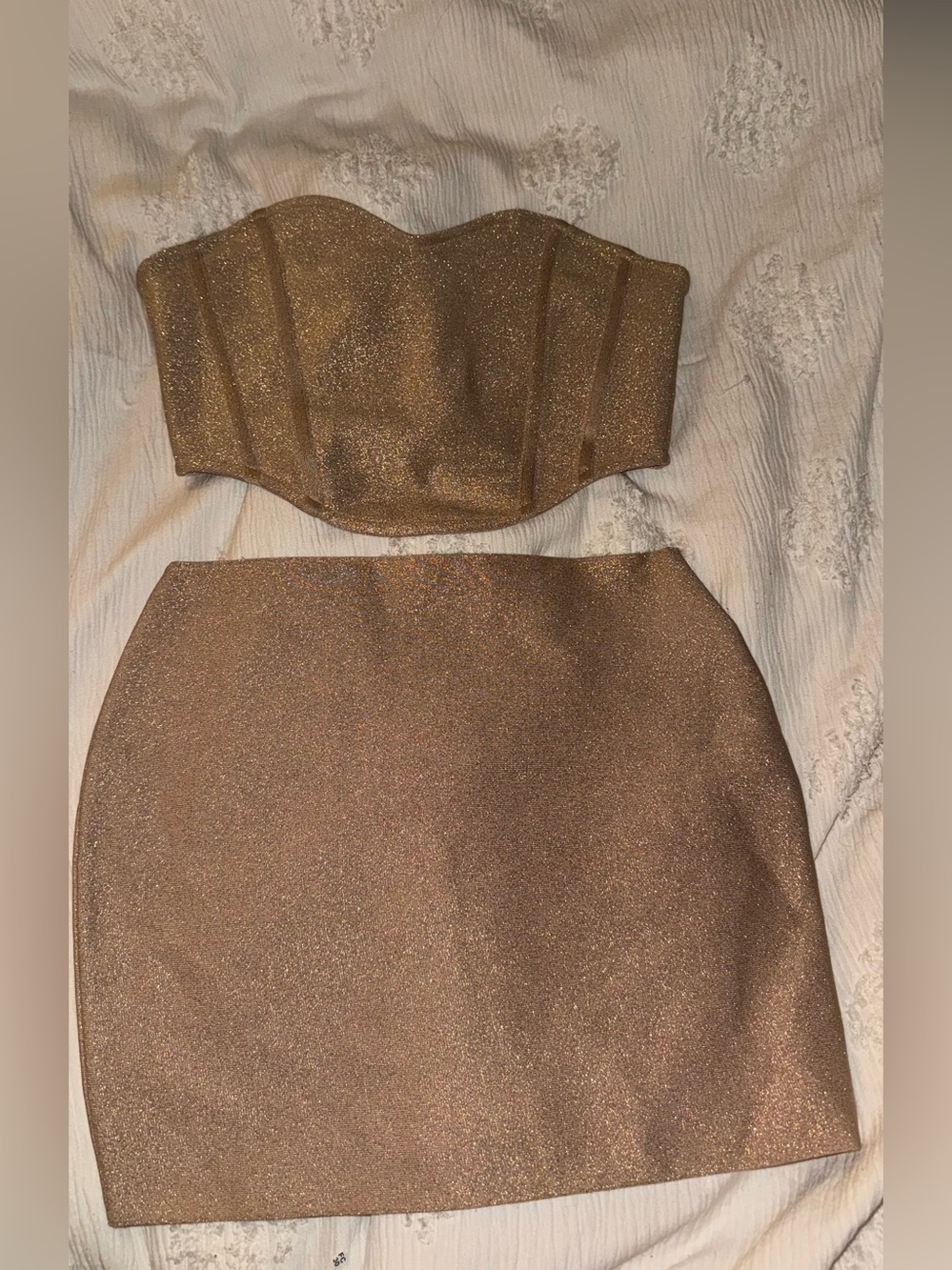 Windsor Metallic Gold Bandage Corset Top and Mini Skirt